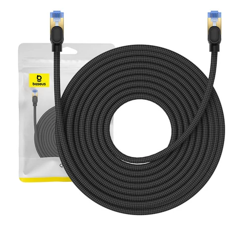 Baseus fonott hálózati kábel Cat.7, Ethernet RJ45, 10Gbps, 15m (fekete)