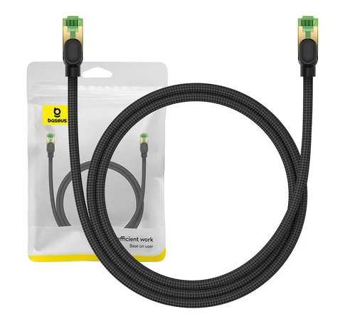 Baseus fonott hálózati kábel Cat.8, Ethernet RJ45, 40 Gbps, 1m (fekete)