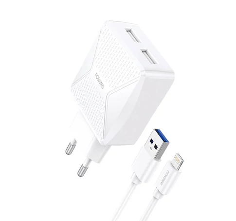 Foneng EU35 12W 2x USB fali töltő + USB-Lightning 2.4A kábel (fehér)