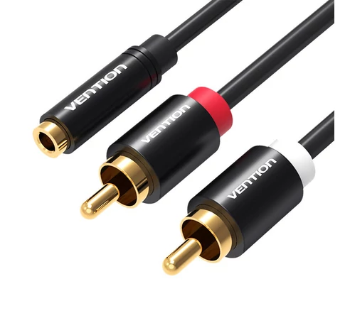 Audiokábel 3,5 mm-es csatlakozóaljzattól 2x dugaszolható RCA Vention VAB-R01-B150 1,5 m fekete