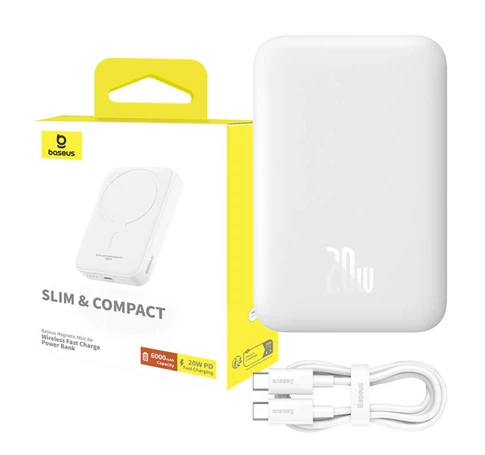 Baseus Magnetic Mini Powerbank, 6000mAh, 20W, MagSafe (fehér)