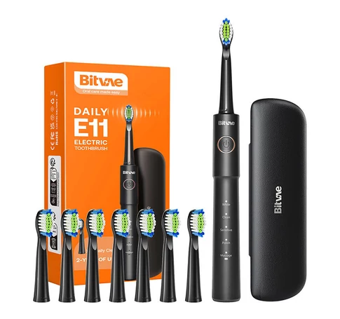 Sonic toothbrush with tips set and travel case BV E11 (Black)