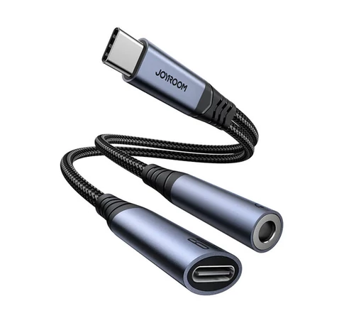 2-in-1 Audio adapter Joyroom SY-C02 Type-C to 3.5mm + Type-C (black)