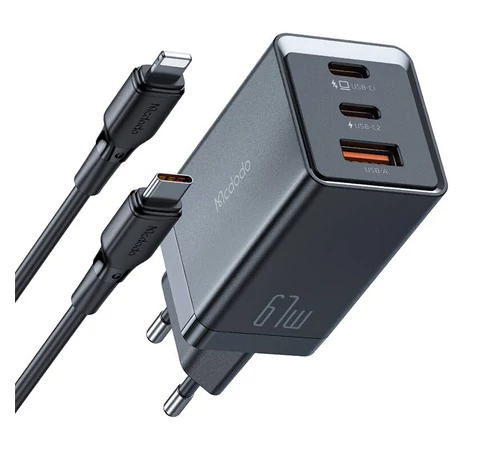 Ładowarka sieciowa GaN Mcdodo CH-1544, 2x USB-C, 1x USB, 67 W + USB-C - USB-C kábel (fekete)