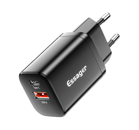 Wall Charger USB-C+USB-A 30W Essager PD+QC (black)