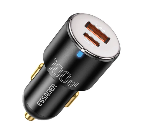USB-A+USB-C 100W autós töltő Essager (fekete)