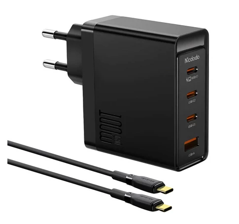 Wall charger McDodo GAN 3xUSB-C + USB, 100W + 2m cable (black)