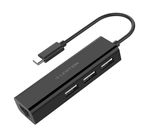 Hub Lention USB-C do 3x USB 2.0 + Ethernet Adapter (czarny)