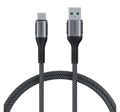 Kabel szybko ładujący USB-A 3.1 do USB-C Lention CB-ACE-6A1M, 6A, 10Gbps, 0,5m (czarny)