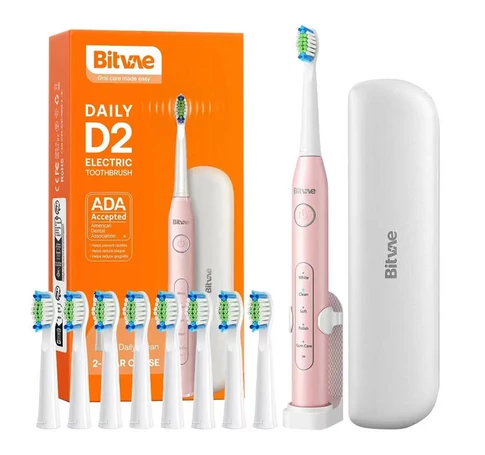 Sonic toothbrush with tips set, holder and case D2 (pink)