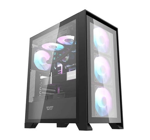 Darkflash DRX70 Glass számítógépház + 4 RGB ventilátor (fekete)