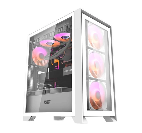 Darkflash DRX70 GLASS számítógépház + 4 RGB ventilátor (fehér)