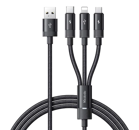 3in1 USB to USB-C / Lightning / Micro USB Cable, Mcdodo CA-5790, 3.5A, 1.2m (black)
