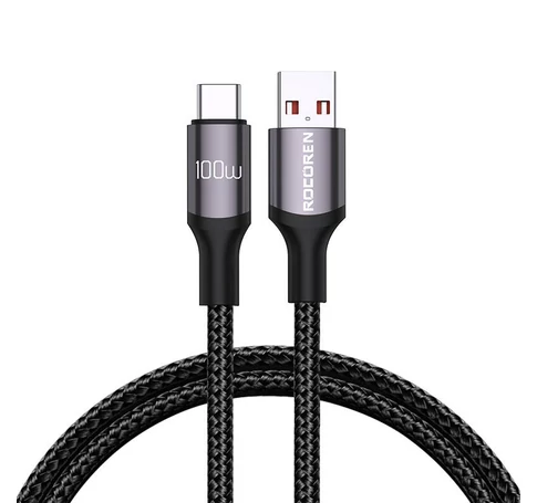 Fast Charging cable Rocoren USB-A to USB-C Retro Series 1m 100W (grey)