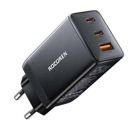 Fast Charger Rocoren GaN Pro 65W, 2x USB-C, USB (black)