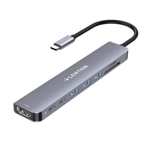 Hub 8w1 Lention USB-C do 3x USB 3.0 + SD/TF + PD + USB-C + HDMI 4K60Hz (szary)