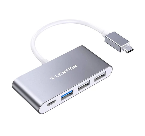 Hub 4w1 Lention USB-C do USB 3.0 + 2x USB 2.0 + USB-C (szary)