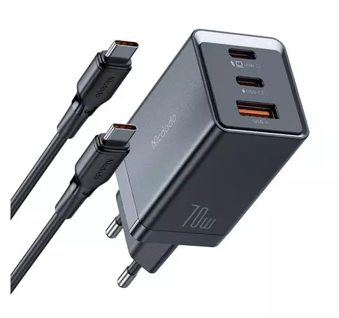 Ładowarka sieciowa GaN Mcdodo CH-1543, 2x USB-C, 1x USB, 67 W + USB-C - USB-C kábel 2 m (fekete)