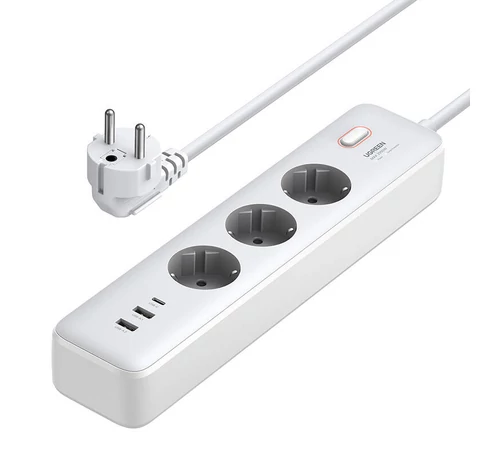 UGREEN CD286 hosszabító, 3x AC, 2x USB, USB-C, 30W, 2m (fehér)