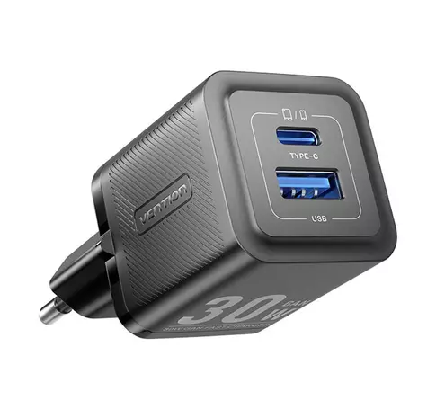 Hullámtöltő, Vention, FEQB0-EU, USB-C, USB-A, 30W/30W, GaN (fekete)