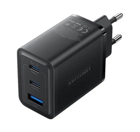 Wall charger, Vention, FERB0-EU,  2xUSB-C, USB- A, 65W/65W/30W, GaN (black)