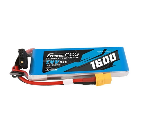 GensAce G-Tech LiPo 1600mAh 7.4V 45C 2S1P Battery with XT60 plug
