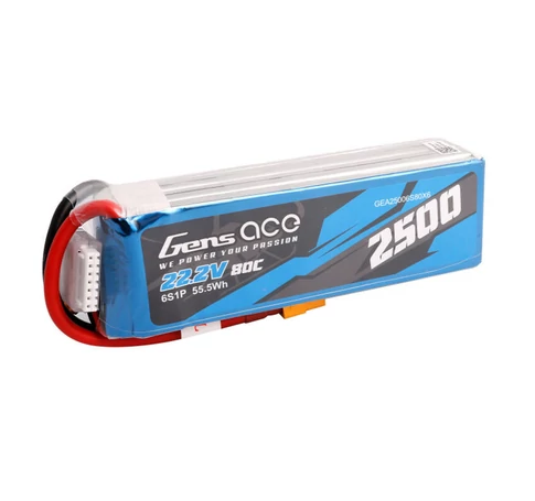 Gens ace 2500mAh 22.2V 80C 6S1P Lipo Battery Pack with XT60 plug