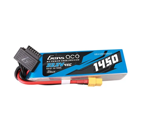 Gens Ace G-Tech 1450mAh 22.2V 45C 6S1P Lipo Battery Pack with XT60 Plug