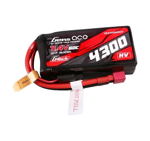 Gens ace G-Tech 4300mAh 3S1P 11.4V 60C Lipo Battery with T-plug