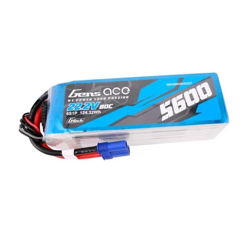 Gens ace G-Tech 5600mAh 80C 22.2V 6S1P Lipo Battery Pack with EC5 plug