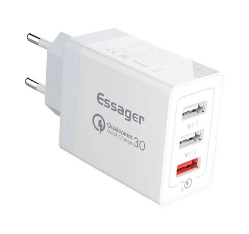 Wall charger, Essager, ECTQC3-FBB02,  3xUSB, 30W (white)