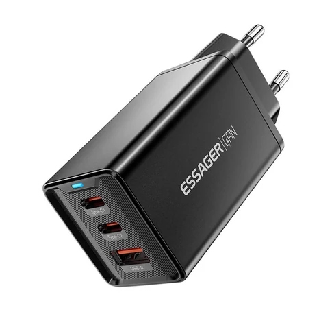Wall charger, Essager, ECTAC-KSB01-Z, GaN, 2xUSB-C, USB-A, 67W (black)