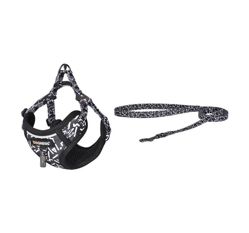 Dogness cat leash 1,5m+harness walking set (black and white)