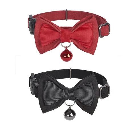 Collar set Dogness for cats 2 pcs (Genuine Leather Red/Fiber Black)