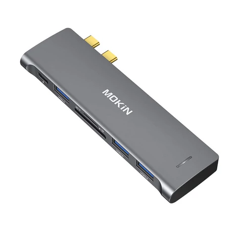 HUB 6in2 MOKiN USB-C for Macbook 3xUSB-A 1xUSB-C 1xSD/MicroSD (silver)