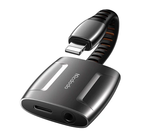 Lightning to Lightning + AUX 3.5mm mini jack adapter, Mcdodo CA-6340 (black)