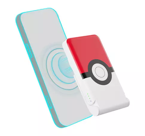 Magnetic powerbank OTL 5000 mAh, USB-C 15W, Pokemon Pokeball with stand (red-white)