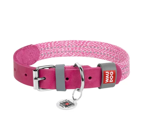 Classic Dog collar with QR code Waudog size M pink