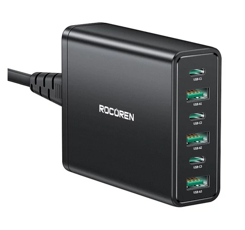 Rocoren power charger 3x USB-C, 3x USB-A, 60W (black)