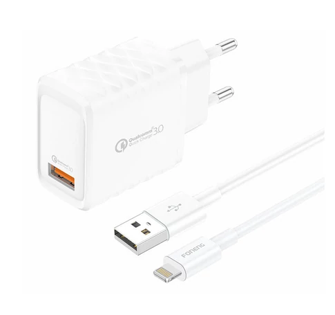 Foneng EU54 18W USB-A, 3A mains charger (White) + USB-A to Lightning cable