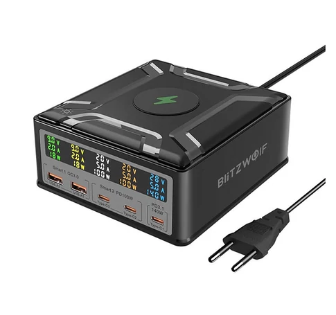 BlitzWolf BW-S28 asztali töltő, 2xUSB-A, 3xUSB-C (fekete)