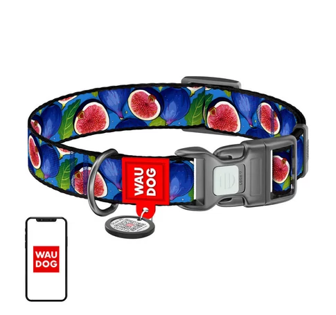 Waudog "Fig" nylon dog collar with QR code, size S