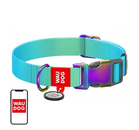 Waudog gradient nylon dog collar with QR code, blue , size M