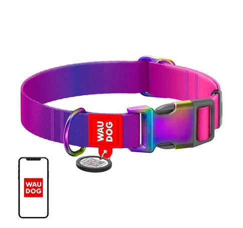 Waudog gradient nylon dog collar with QR code, purple , size M