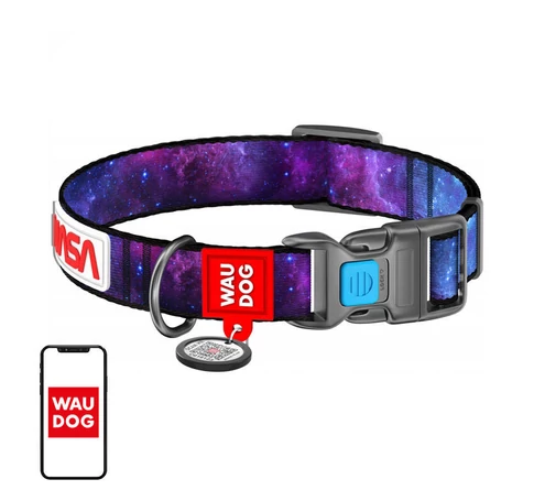 Waudog nylon dog collar with QR code "NASA21", size XL