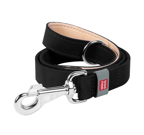 WAUDOG natural leather dog leash 20 mm wide, 122 cm long Black