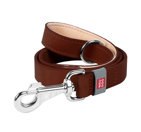 WAUDOG natural leather dog leash 20 mm wide, 122 cm long brown