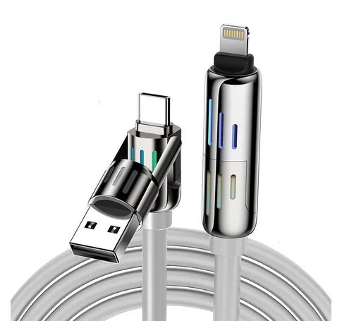 BlitzWolf BW-HDC6 4 az 1-ben USB-C/USB-A - USB-C/Lightning kábel, 1,2m, 240W, RGB (szürke)