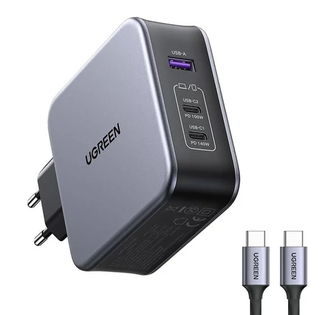 Ugreen Nexode 140W C289, GaN, 2x USB-C, USB hálózati töltő (fekete) + USB-C 2m kábel