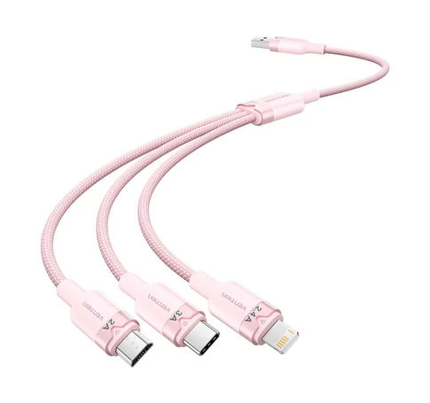 USB 2.0 A-3in1 3A kábel Vention CTPPG 1.5M (rózsaszín)